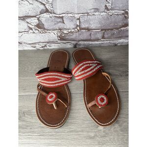 BFF Leather Red Beaded Handmade Toe Slides Thong Sandals Women’s Sz 43EU/12M US